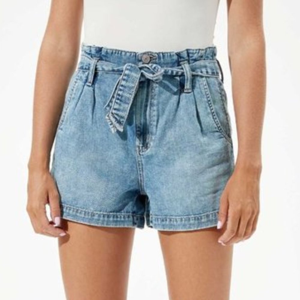 American Eagle Paperbag Denim High Rise Mom Shorts